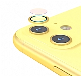iPhone 12 mini 5.4 inç Metal Kenarlı Cam Sarı Kamera Lensi Koruyucu