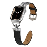 Apple Watch Silver-Siyah Metal Deri Kordon (38 mm)