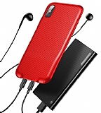 Baseus Audio Case iPhone X / XS Çift Lightning Girişli Kırmızı Rubber Kılıf