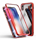Dafoni Glass Guard iPhone X / XS Metal Kenarlı Cam Kırmızı Kılıf