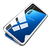 Dafoni Glass Guard Samsung Galaxy A7 2018 Metal Kenarlı Cam Silver Kılıf