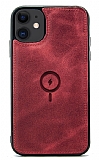 Dafoni iPhone 11 MagSafe Özellikli Gerçek Deri Kırmızı Rubber Kılıf