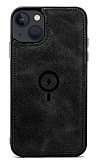 Dafoni iPhone 13 MagSafe Özellikli Gerçek Deri Siyah Rubber Kılıf
