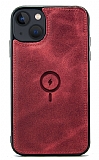 Dafoni iPhone 13 MagSafe Özellikli Gerçek Deri Kırmızı Rubber Kılıf