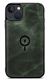 Dafoni iPhone 13 MagSafe Özellikli Gerçek Deri Yeşil Rubber Kılıf