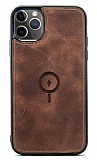 Dafoni iPhone 13 Pro MagSafe Özellikli Gerçek Deri Kahverengi Rubber Kılıf