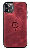 Dafoni iPhone 13 Pro MagSafe Özellikli Gerçek Deri Kırmızı Rubber Kılıf