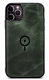 Dafoni iPhone 13 Pro MagSafe Özellikli Gerçek Deri Yeşil Rubber Kılıf