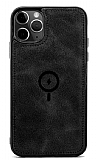 Dafoni iPhone 13 Pro Max MagSafe Özellikli Gerçek Deri Siyah Rubber Kılıf
