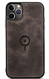 Dafoni iPhone 13 Pro Max MagSafe Özellikli Gerçek Deri Koyu Kahverengi Rubber Kılıf