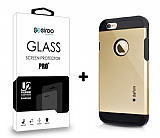 Dafoni iPhone 6 Plus / 6S Plus Gold Kılıf ve Eiroo Cam Ekran Koruyucu Seti