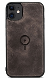 Dafoni iPhone 12 / iPhone 12 Pro MagSafe Özellikli Gerçek Deri Koyu Kahverengi Rubber Kılıf