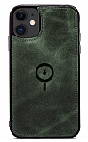 Dafoni iPhone 12 / iPhone 12 Pro MagSafe Özellikli Gerçek Deri Yeşil Rubber Kılıf