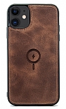 Dafoni iPhone 12 / iPhone 12 Pro MagSafe Özellikli Gerçek Deri Kahverengi Rubber Kılıf