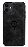 Dafoni iPhone 12 / iPhone 12 Pro MagSafe Özellikli Gerçek Deri Siyah Rubber Kılıf