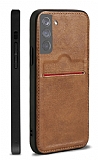 Eiroo AJ Serisi Samsung Galaxy S21 Kartlıklı Kahverengi Deri Kılıf