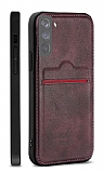 Eiroo AJ Serisi Samsung Galaxy S21 Kartlıklı Bordo Deri Kılıf