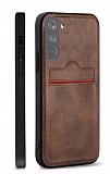 Eiroo AJ Serisi Samsung Galaxy S21 Kartlıklı Koyu Kahverengi Deri Kılıf