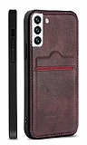 Eiroo AJ Serisi Samsung Galaxy S22 5G Kartlıklı Bordo Deri Kılıf