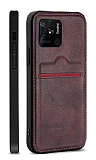 Eiroo AJ Serisi Xiaomi Poco C40 Kartlıklı Bordo Deri Kılıf