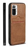 Eiroo AJ Serisi Xiaomi Redmi Note 10 Pro Kartlıklı Kahverengi Deri Kılıf