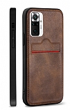 Eiroo AJ Serisi Xiaomi Redmi Note 10 Pro Kartlıklı Koyu Kahverengi Deri Kılıf