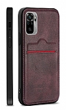 Eiroo AJ Serisi Xiaomi Redmi Note 10S Kartlıklı Bordo Deri Kılıf