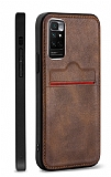 Eiroo AJ Serisi Xiaomi Redmi Note 11 Kartlıklı Koyu Kahverengi Deri Kılıf