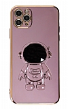 Eiroo Astronot iPhone 11 Pro Standlı Mor Silikon Kılıf