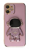 Eiroo Astronot iPhone 12 Standlı Mor Silikon Kılıf