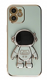 Eiroo Astronot iPhone 12 Standlı Yeşil Silikon Kılıf