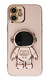 Eiroo Astronot iPhone 12 Standlı Pembe Silikon Kılıf