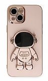 Eiroo Astronot iPhone 13 Standlı Pembe Silikon Kılıf