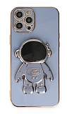 Eiroo Astronot iPhone 12 Pro Max Standlı Mavi Silikon Kılıf