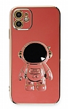 Eiroo Astronot iPhone 12 Standlı Kırmızı Silikon Kılıf