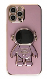 Eiroo Astronot iPhone 12 Pro Standlı Mor Silikon Kılıf
