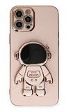 Eiroo Astronot iPhone 12 Pro Standlı Pembe Silikon Kılıf