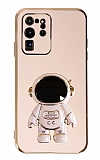 Eiroo Astronot Samsung Galaxy S20 Ultra Standlı Pembe Silikon Kılıf