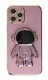 Eiroo Astronot iPhone 13 Pro Max Standlı Pembe Silikon Kılıf