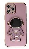 Eiroo Astronot iPhone 13 Pro Standlı Mor Silikon Kılıf