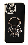 Eiroo Astronot iPhone 14 Pro Standl Siyah Silikon Klf