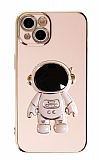 Eiroo Astronot iPhone 14 Standlı Pembe Silikon Kılıf