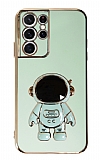 Eiroo Astronot Samsung Galaxy S21 Ultra Standlı Yeşil Silikon Kılıf