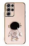 Eiroo Astronot Samsung Galaxy S21 Ultra Standl Pembe Silikon Klf