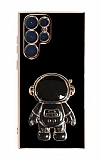 Eiroo Astronot Samsung Galaxy S22 Ultra 5G Standl Siyah Silikon Klf