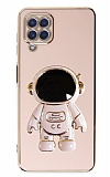 Eiroo Astronot Samsung Galaxy A12 / M12 Standl Pembe Silikon Klf