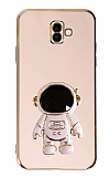 Eiroo Astronot Samsung Galaxy J6 Plus Standlı Pembe Silikon Kılıf