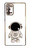 Eiroo Astronot Samsung Galaxy Note 20 Standlı Beyaz Silikon Kılıf