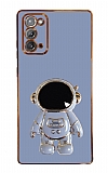Eiroo Astronot Samsung Galaxy Note 20 Standlı Mavi Silikon Kılıf