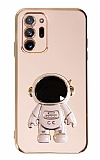 Eiroo Astronot Samsung Galaxy Note 20 Ultra Standlı Pembe Silikon Kılıf